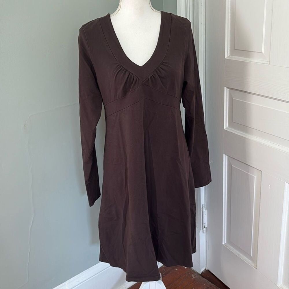 Athleta Brown Long Sleeve V-Neck Dress